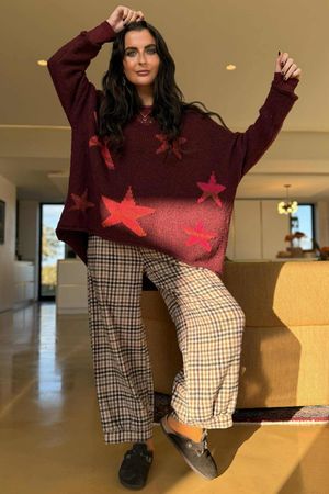Big Softie Ombre Star Slouch Knit Jumper Burgundy