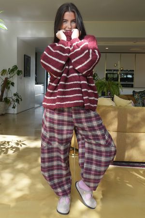 Big Softie Stripe Funnel Grunge Knit Burgundy