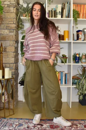 Big Softie Stripe Grunge Knit Dusky Rose & White