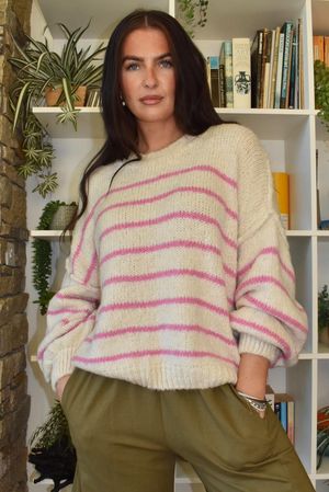 Big Softie Stripe Grunge Knit Ecru & Candy