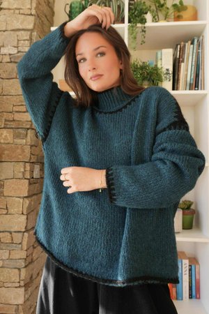  Big Softie Whipstitch Knit Jumper Teal