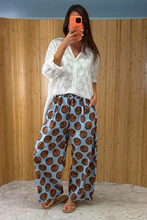 Bloc Spot Barrel Pant Denim & Chocolate