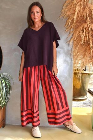 Bloc Stripe Wide Leg Pant Rhubarb Rose & Rioja 
