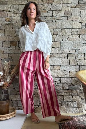 Bloc Striped Wide Leg Pant Raspberry & Rose