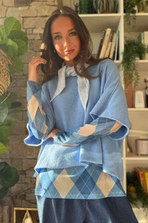 Bobby Mesh Layering Top Argyle B Sky