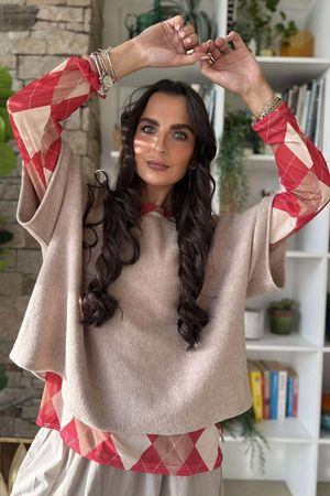 Bobby Mesh Layering Top Argyle B Soft Red