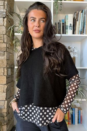 Bobby Mesh Layering Top Dopamine Dot Black White