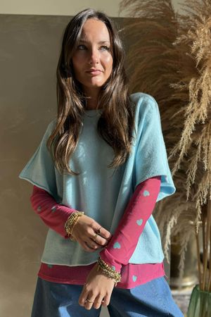 Bobby Mesh Layering Top Heart Hot Pink & Aqua