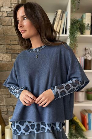 Bobby Mesh Layering Top Leopard Light Denim -