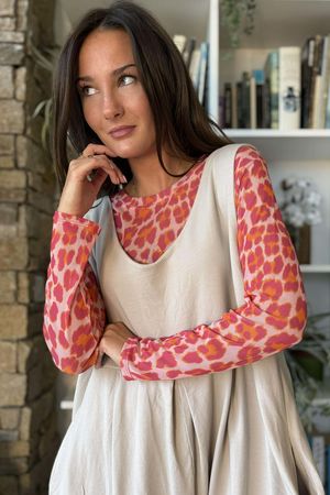 Bobby Mesh Layering Top Technicolour Leopard Pink & Orange -