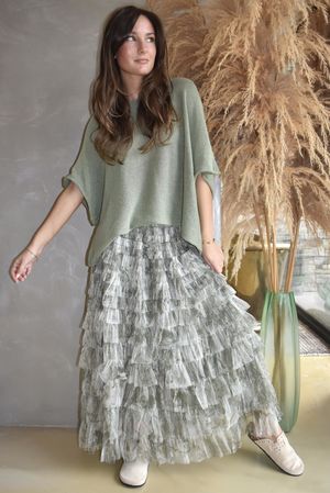 Bowie Mesh Midaxi Skirt Marble Khaki ~