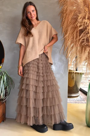 Bowie Mesh Midaxi Skirt Natural