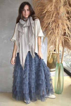 Bowie Mesh Midaxi Skirt Plain Blue Steel ~ 