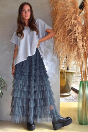Bowie Mesh Midaxi Skirt Blue Steel 