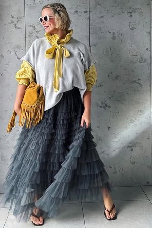 Bowie Mesh Midaxi Skirt Blue Steel 