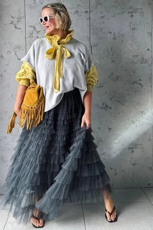 Bowie Mesh Midaxi Skirt Blue Steel 