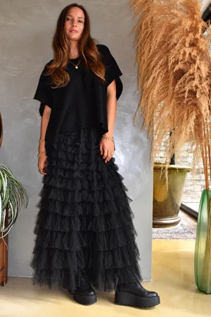 Bowie Mesh Midaxi Skirt Black 