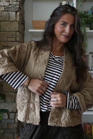 Cabbage Rose Cotton Quilted Jacket Camel /18=