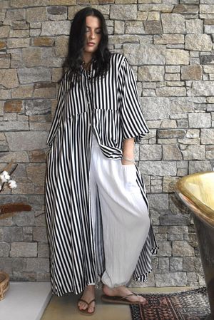 Callie Stripe Maxi Shirt Dress Black
