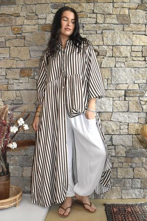 Callie Stripe Maxi Shirt Dress Chocolate