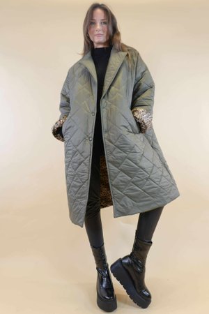 Chester Lapel Long Padded Coat Khaki 