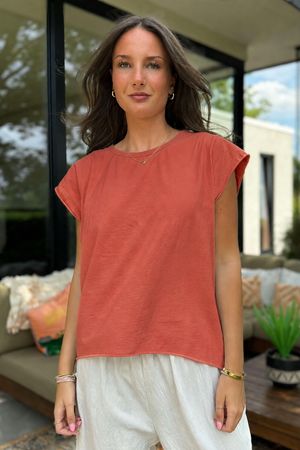  Classic Cotton Cap Sleeve Tee Indian Red
