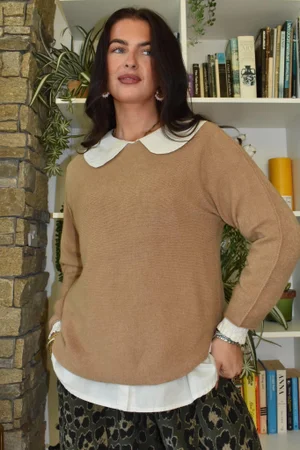 Conrad Round Neck Skim Knit Camel