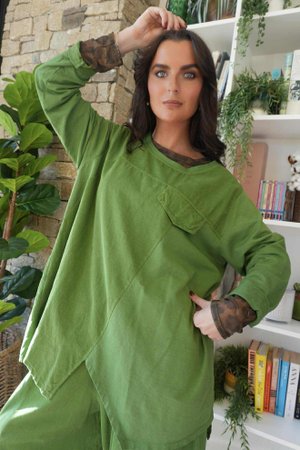 Cooper Needlecord Panel Top Olive Zing