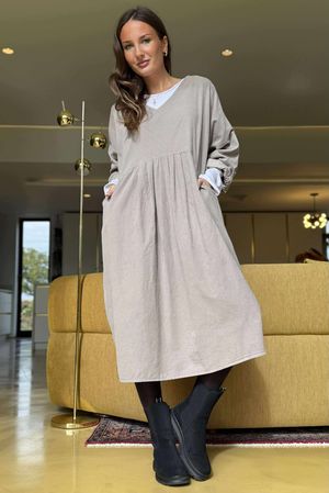 Cooper Needlecord Smock Dress Mocha  /14 =