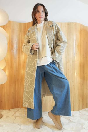 Copenhagen Squiggle Double Breasted Coat Oat