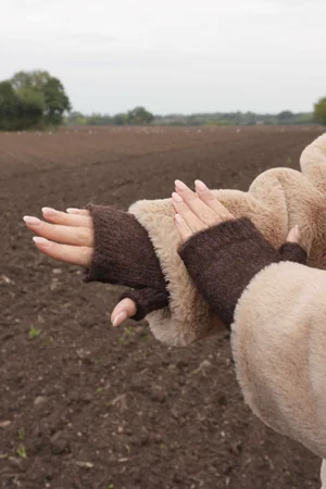 Cosy Cuff Fingerless Gloves Dark Brown Marl
