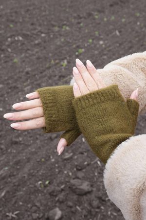 Cosy Cuff Fingerless Gloves Khaki