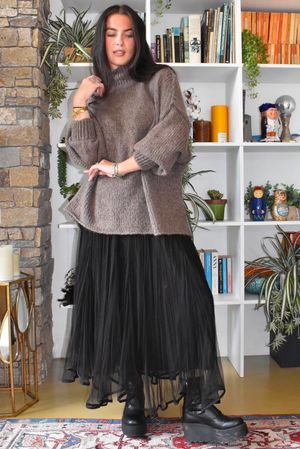 Darcey Dancing Hem Tulle Midi Skirt Black