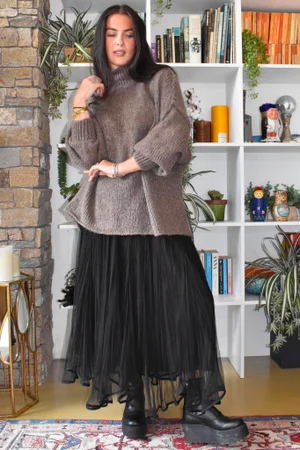 Darcey Dancing Hem Tulle Midi Skirt Black