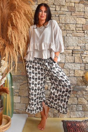 Daughter Of Ibiza Indira Frill Kick Pant Black & Earth