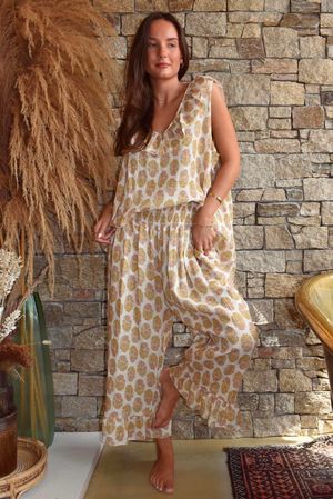 Daughter Of Ibiza Indira Frill Kick Pant Ochre & Rose