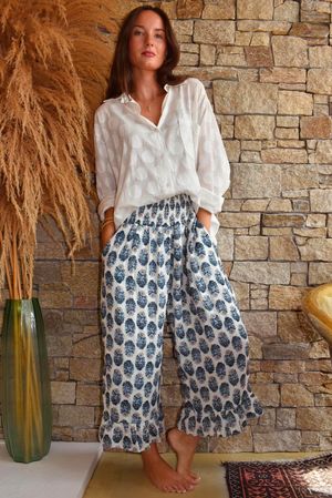 Daughter Of Ibiza Indira Frill Kick Pant French Navy & Denim