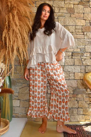Daughter Of Ibiza Indira Frill Kick Pant Marigold & Jade