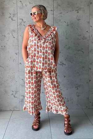 Daughter Of Ibiza Indira Frill Tank Marigold & Jade