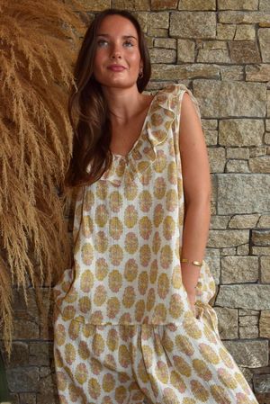 Daughter Of Ibiza Indira Frill Tank Ochre & Rose