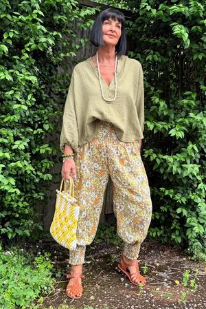 Daughter Of Ibiza Lovechild Shirring Cuff Pant Olive & Marigold