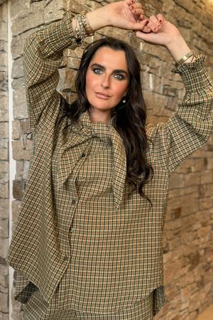 Donald Plaid Brushed Cotton Neckerchief Blouse Olive
