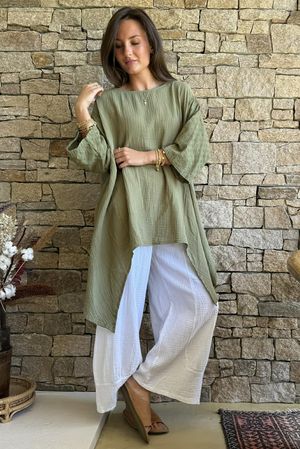 Dusk Bubble Cotton Parachute Top Olive