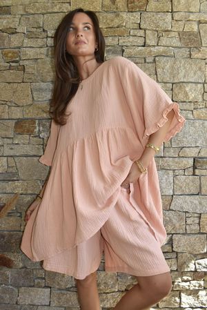 Dusk Bubble Cotton Smock Top Peachy Nude