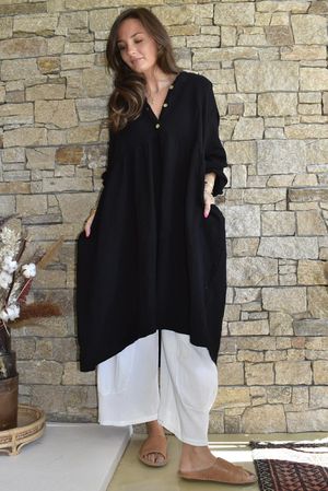 Dusk Bubble Cotton Teabag Smock Dress Black