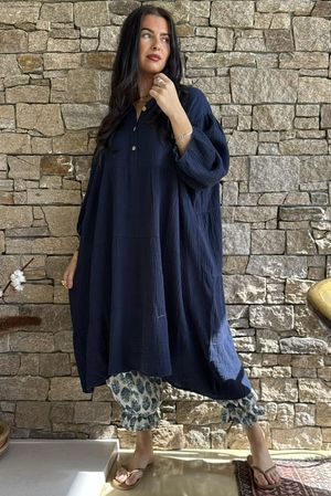 Dusk Bubble Cotton Tiered Dress Navy