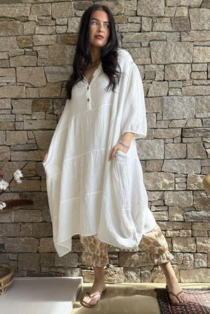 Dusk Bubble Cotton Tiered Dress Warm White