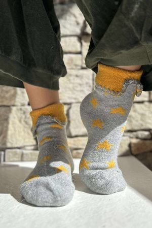 Laundry B Terry & Wool Luxury Socks Star Ochre Grey