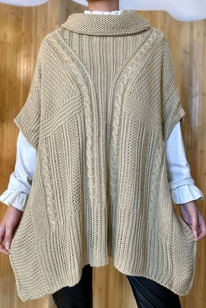 Edie V Cable Cowl Knit Oat /30=