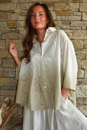 Effie Ombre Embroidered Trapeze Shirt Cream